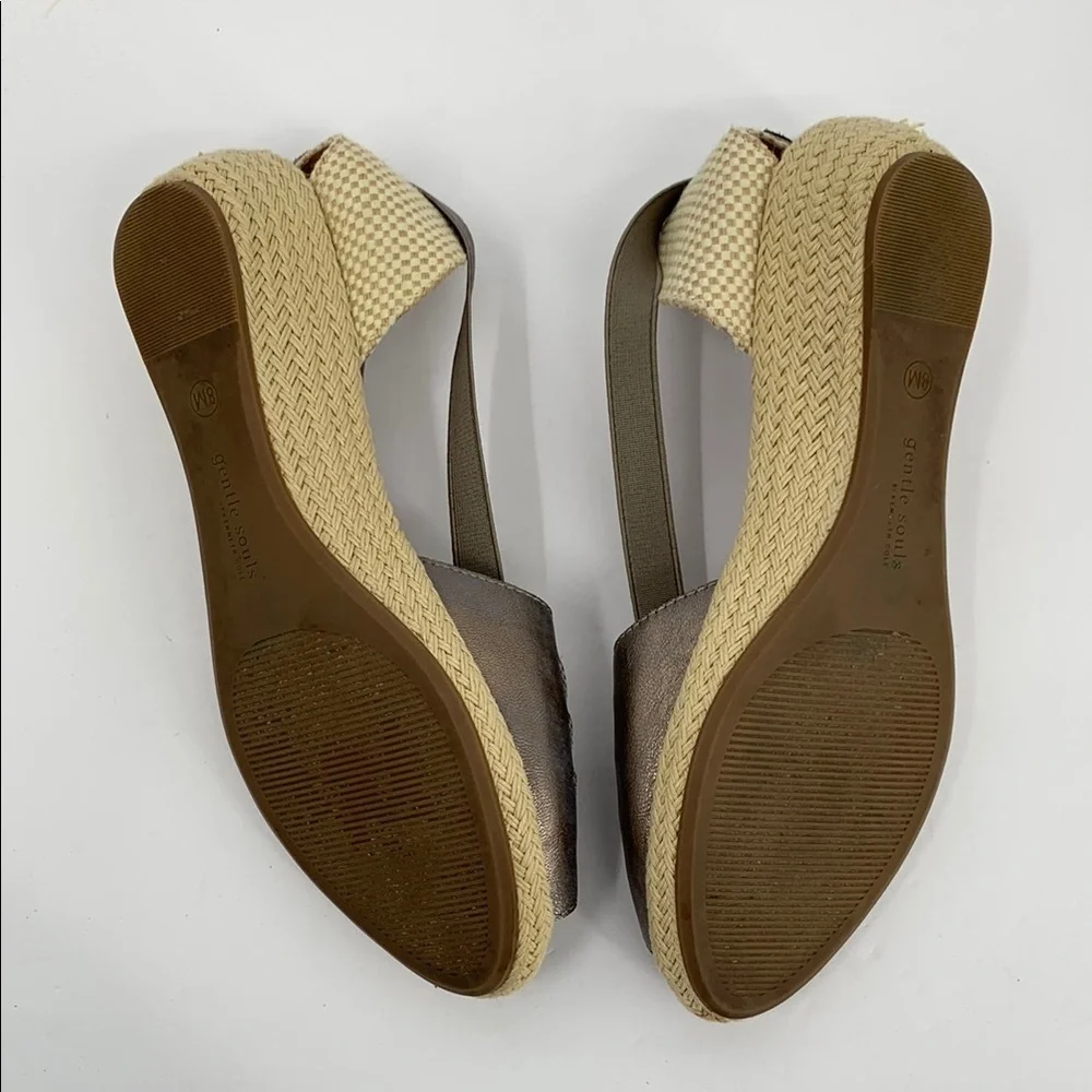Gentle Souls Lena wedge espadrille sandal shoe pewter leather woven platform 8